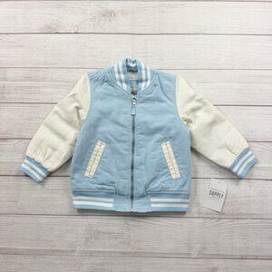 London Fog Toddler Varsity Jacket Blue White Sherpa Lined Bomber Zip Up 3T
